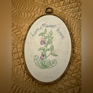 Handmade “Home Sweet Home” Oval Embroidered Floral Wall Art
